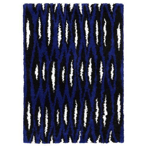 BULLERREMSA Rug, high pile, blue white/black, 133x195 cm
