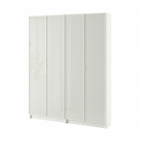 BILLY / HÖGBO Bookcase combination w glass doors, white, 160x202 cm