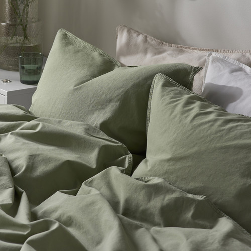 ÄNGSLILJA Duvet cover and pillowcase, grey-green, 150x200/50x60 cm