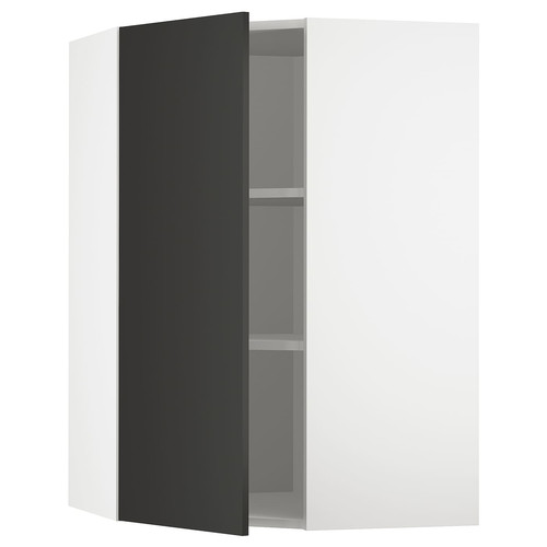 METOD Corner wall cabinet with shelves, white/Nickebo matt anthracite, 68x100 cm