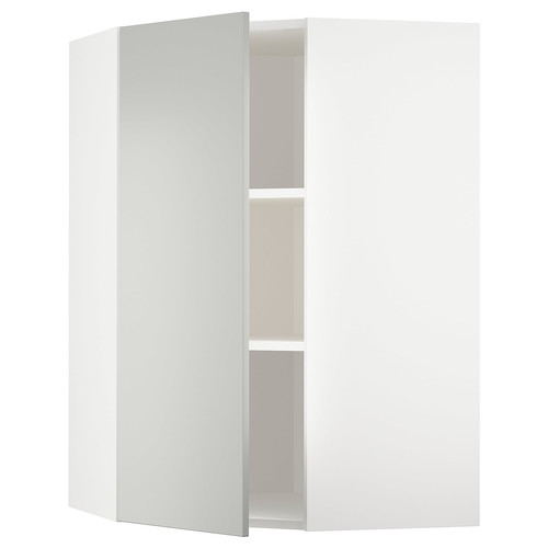 METOD Corner wall cabinet with shelves, white/Havstorp light grey, 68x100 cm