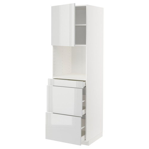 METOD / MAXIMERA Hi cab f micro combi w door/3 drwrs, white/Ringhult light grey, 60x60x200 cm