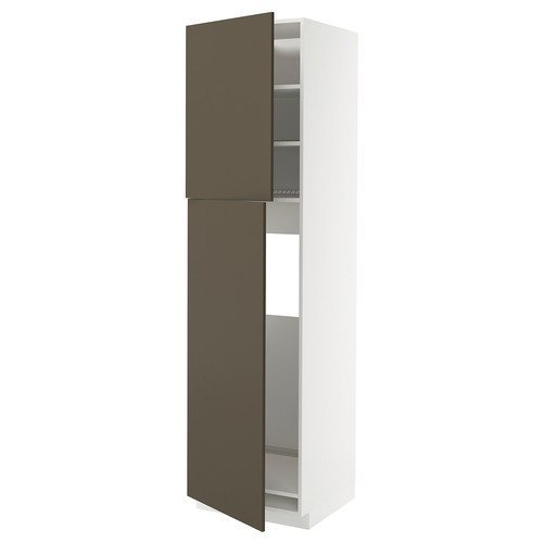 METOD High cabinet for fridge w 2 doors, white/Havstorp brown-beige, 60x60x220 cm