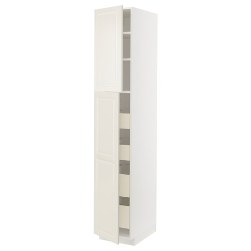 METOD / MAXIMERA Hi cab w 2 doors/4 drawers, white/Bodbyn off-white, 40x60x220 cm