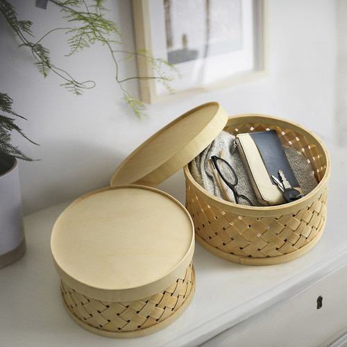 SNÖPLOG Basket with lid set of 2, poplar