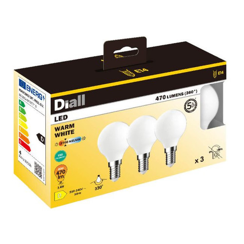 Diall LED Bulb P45 E14 470 lm 2700 K 3-pack