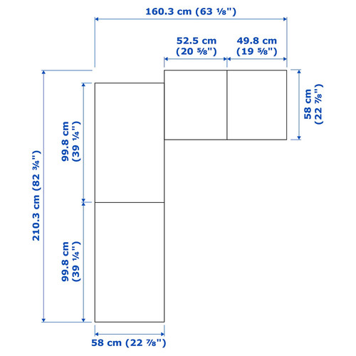 PAX Corner wardrobe, white, Reinsvoll grey-green, 210/160 x 236 cm