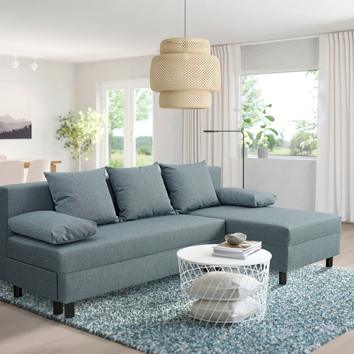 ANGSTA 3-seat sofa-bed, with chaise longue, turquoise