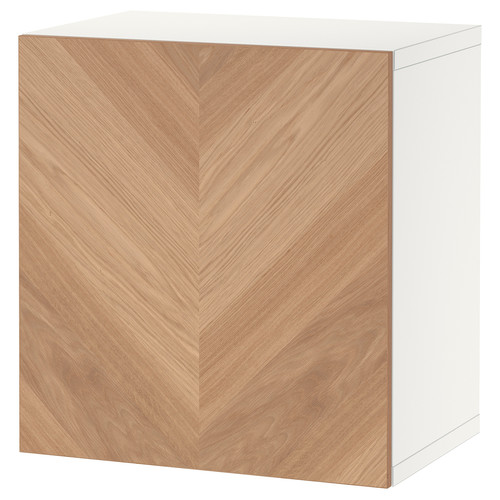 BESTÅ Wall-mounted cabinet combination, white/Hedeviken oak, 60x42x64 cm