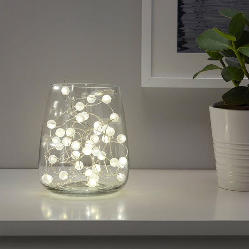 SNÖYRA LED string light with 40 lights, indoor, battery operated silver
