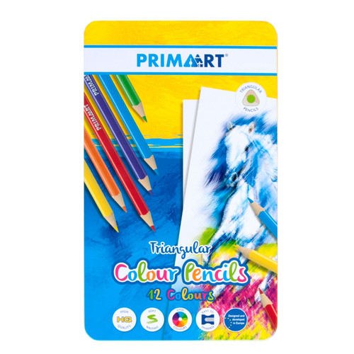 Prima Art Triangular Colour Pencils 12 Colours in Metal Box