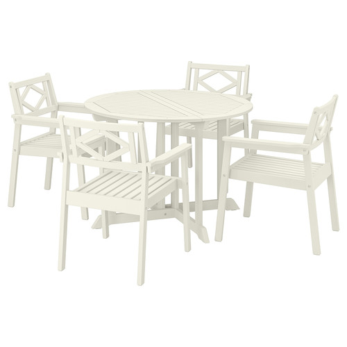 BONDHOLMEN Table+4 chairs w armrests, outdoor, white/beige