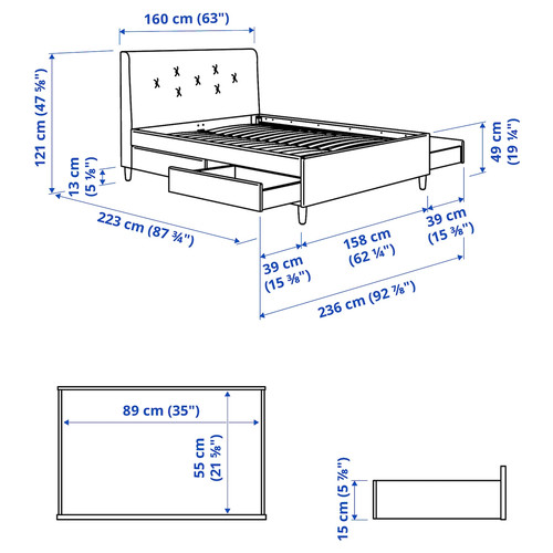 IDANÄS Upholstered storage bed, Gunnared pale pink, 160x200 cm