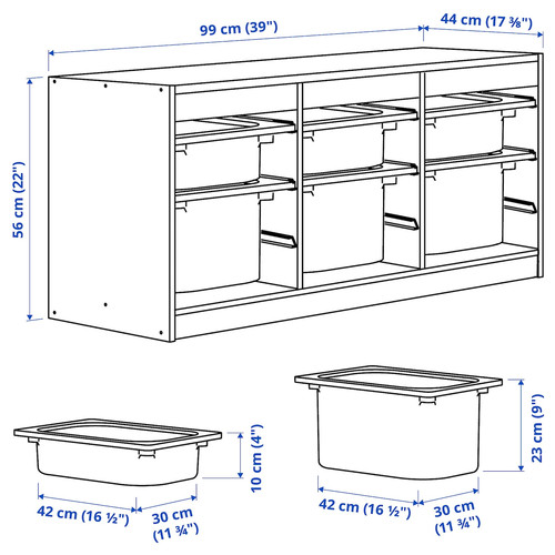 TROFAST Storage combination with boxes, white dark grey/light green-grey, 99x44x56 cm