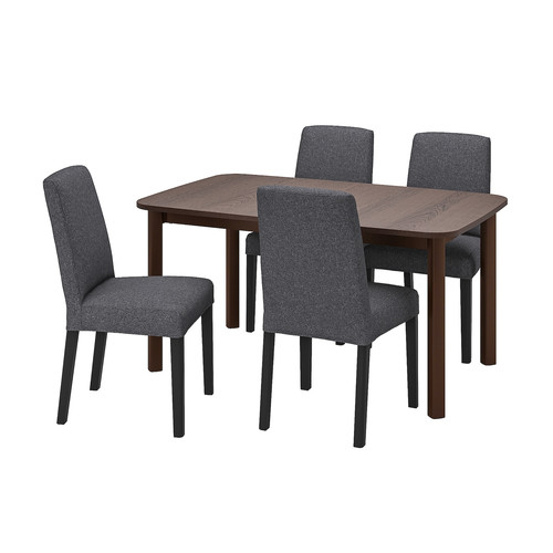 STRANDTORP / BERGMUND Table and 4 chairs, brown/Gunnared medium grey, 150/205/260 cm