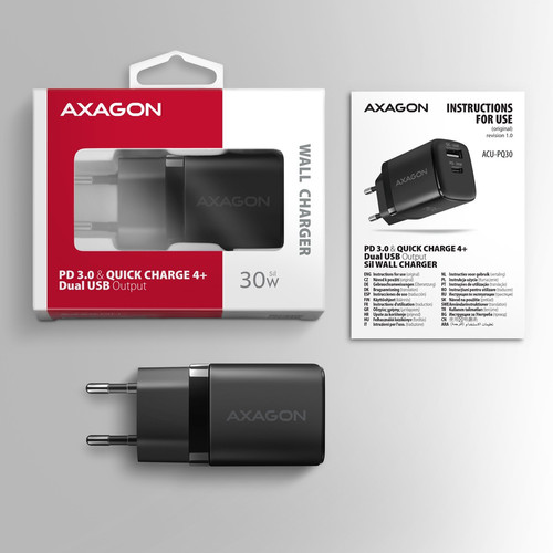 AXAGON Wall Charger EU Plug ACU-PQ30, PD&QC 30W, black