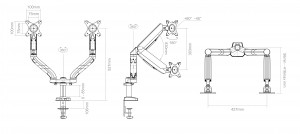 ART Desk Holder for 2 LED/LCD Monitors 10-32" 9kg Gas L-18GD