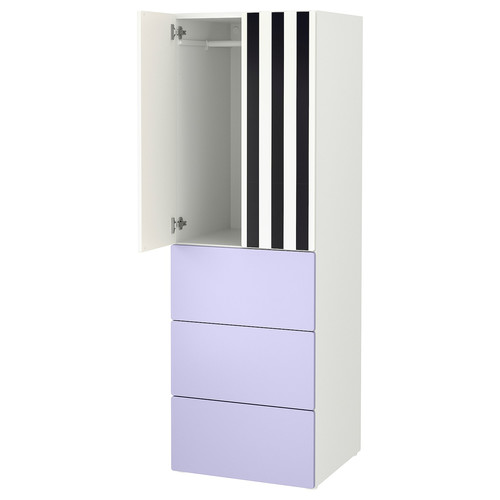 SMÅSTAD / PLATSA Wardrobe, white stripe/lilac with 3 drawers, 60x57x181 cm