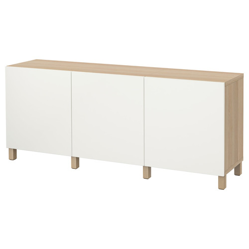 BESTÅ Storage combination with doors, white stained oak effect/Lappviken white, 180x42x74 cm