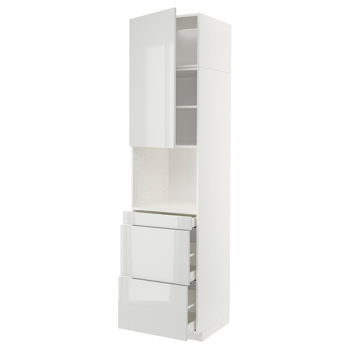 METOD / MAXIMERA Hi cab f micro combi w door/3 drwrs, white/Ringhult light grey, 60x60x240 cm