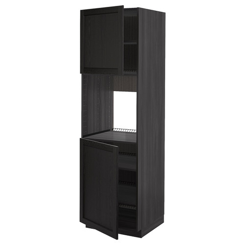 METOD High cab f oven w 2 doors/shelves, black/Lerhyttan black stained, 60x60x200 cm