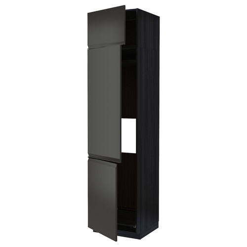 METOD High cab f fridge/freezer w 3 doors, black/Upplöv matt anthracite, 60x60x240 cm