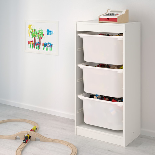 TROFAST Storage combination with boxes, white, gray, 46x30x94 cm