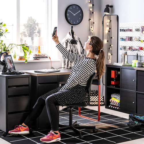 MICKE Desk, anthracite, red, 105x50 cm