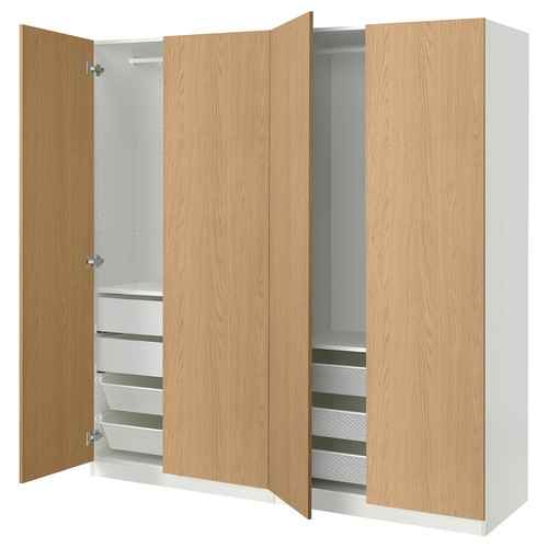 PAX / STORKLINTA Wardrobe combination, white/oak effect, 200x66x201 cm