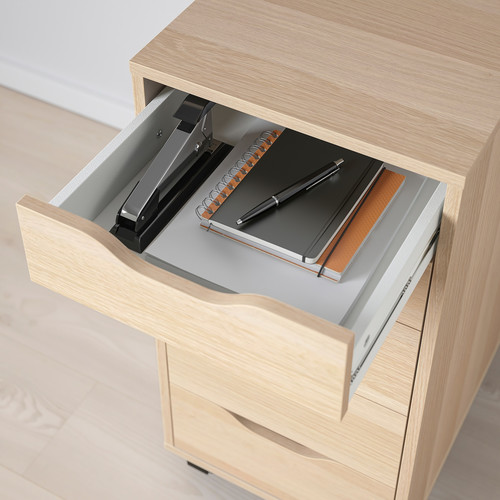 ALEX Drawer unit on castors, white stained oak effect/black, 36x76 cm