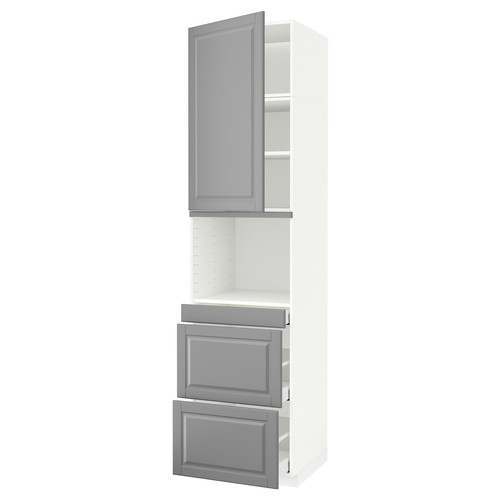 METOD / MAXIMERA Hi cab f micro combi w door/3 drwrs, white/Bodbyn grey, 60x60x240 cm