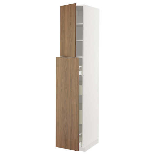 METOD/MAXIMERA Hc w p-o func 4drw/1dr/2shlv, white/Tistorp brown walnut effect, 40x60x220 cm