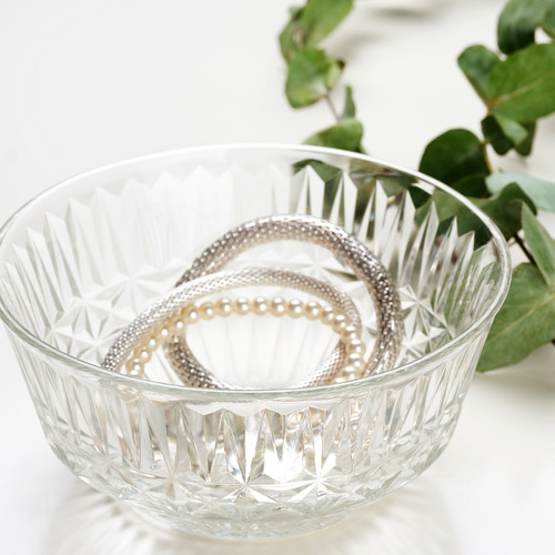 SÄLLSKAPLIG Bowl, clear glass, patterned, 15 cm