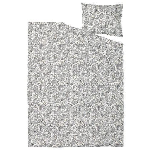 RODGERSIA Duvet cover and pillowcase, grey/white, 150x200/50x60 cm