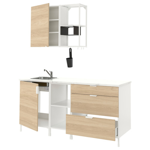 ENHET Kitchen, white, oak effect, 183x63.5x222 cm