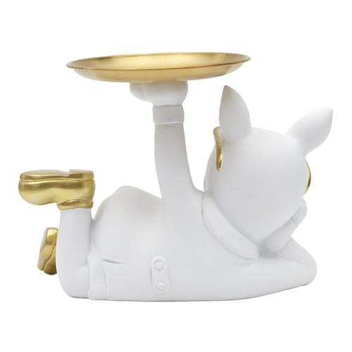 Decorative Figure Bulldog with Tray, white