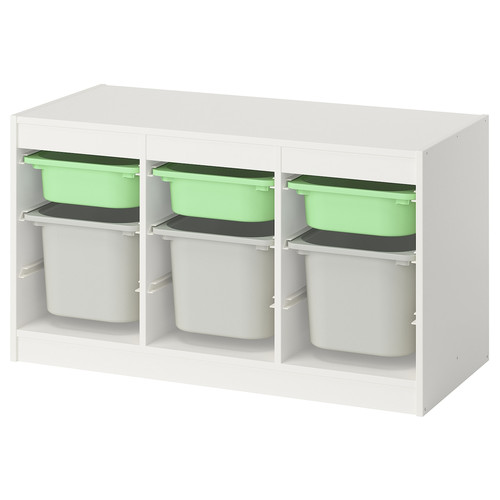 TROFAST Storage combination with boxes, white light green/grey, 99x44x56 cm