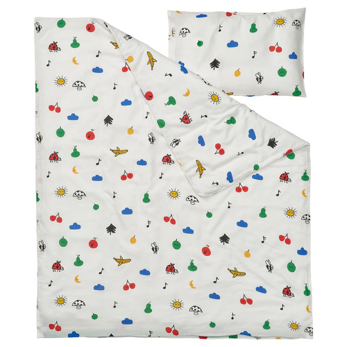 GRÖNFINK Duvet cover 1 pillowcase for cot, multicolour, 110x125/35x55 cm