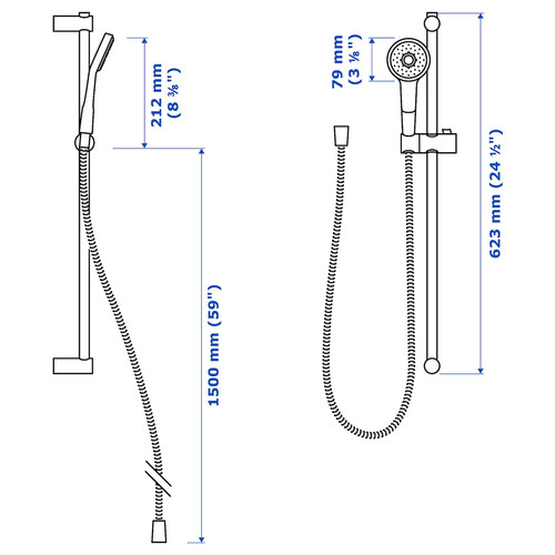 VALLAMOSSE Riser rail with handshower kit, chrome-plated