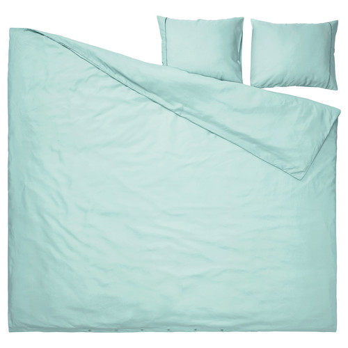 GUCKUSKO Duvet cover and 2 pillowcases, light turquoise, 200x200/50x60 cm
