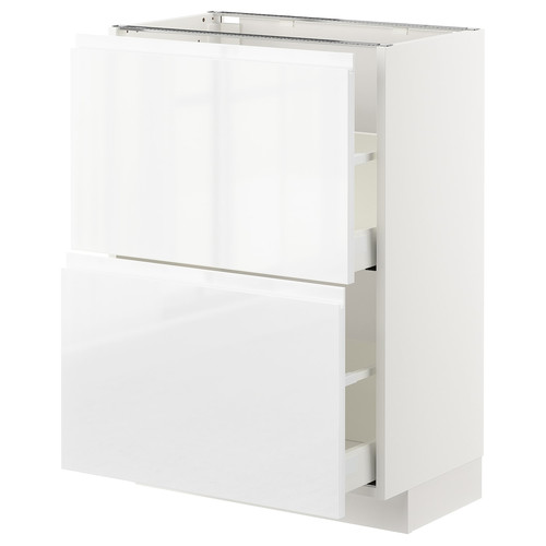 METOD / MAXIMERA Base cabinet with 2 drawers, white/Voxtorp high-gloss/white, 60x37 cm