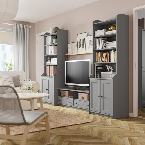 HAUGA TV/storage combination, grey, 277x46x199 cm