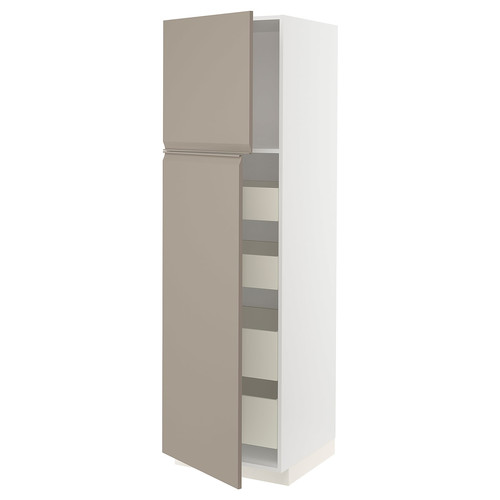 METOD / MAXIMERA Hi cab w 2 doors/4 drawers, white/Upplöv matt dark beige, 60x60x200 cm