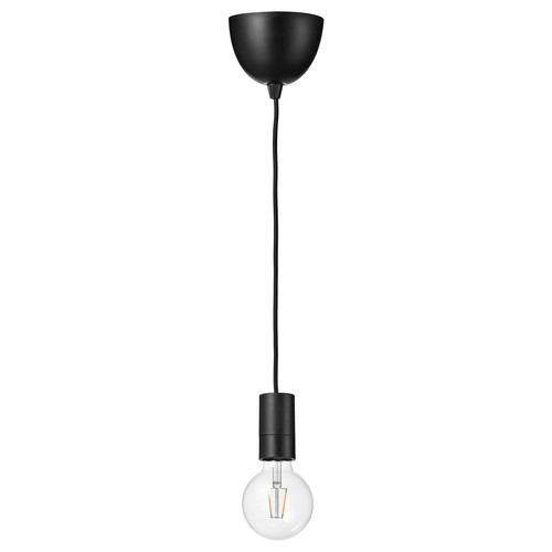 SUNNEBY / LUNNOM Pendant lamp with light bulb, black globe/clear