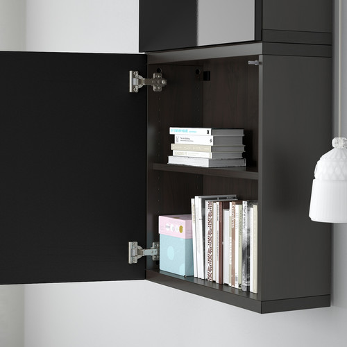 BESTÅ Wall cabinet with 2 doors, black-brown/Selsviken high-gloss/black, 60x22x128 cm