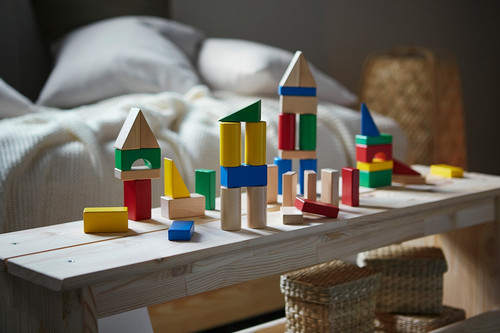 UNDERHÅLLA 40-piece wooden building block set, multicolour